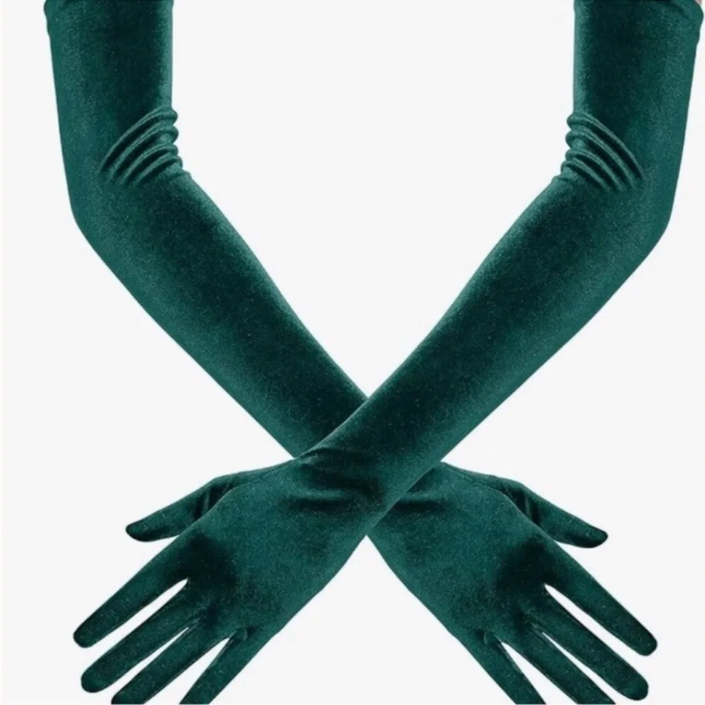 Velvet Tea Party Elbow Gloves Green New